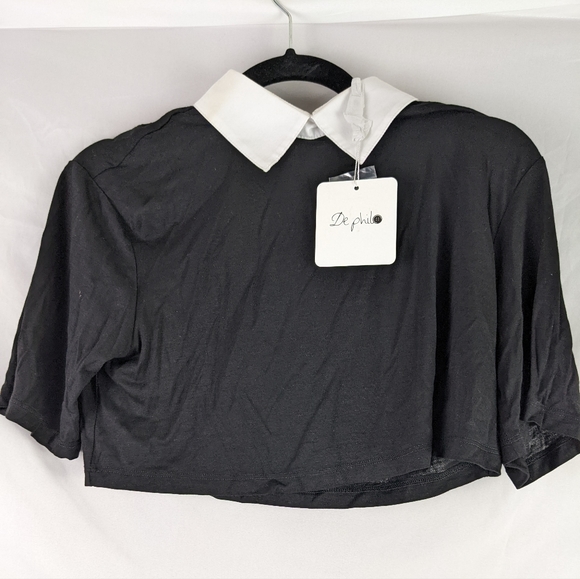NWT, DE PHILO CROP TOP BLOUSE WITH WHITE COLLAR SIZE SMALL. - Picture 7 of 8